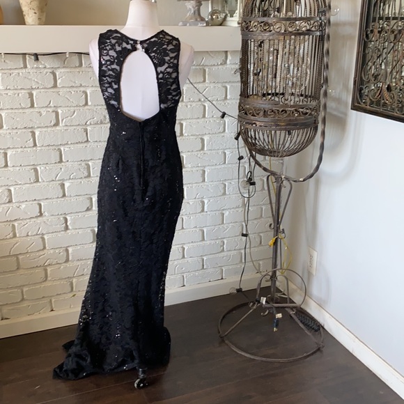 LA SCALA USA BLACK SEQUIN HALTER RHINESTONES FITTED DRESS XL EXCELLENT - Picture 7 of 12